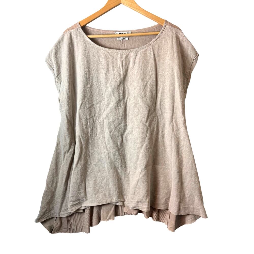 Zara beige linen top Women’s Medium asymmetric Lagenlook Boho Boxy Minimalist